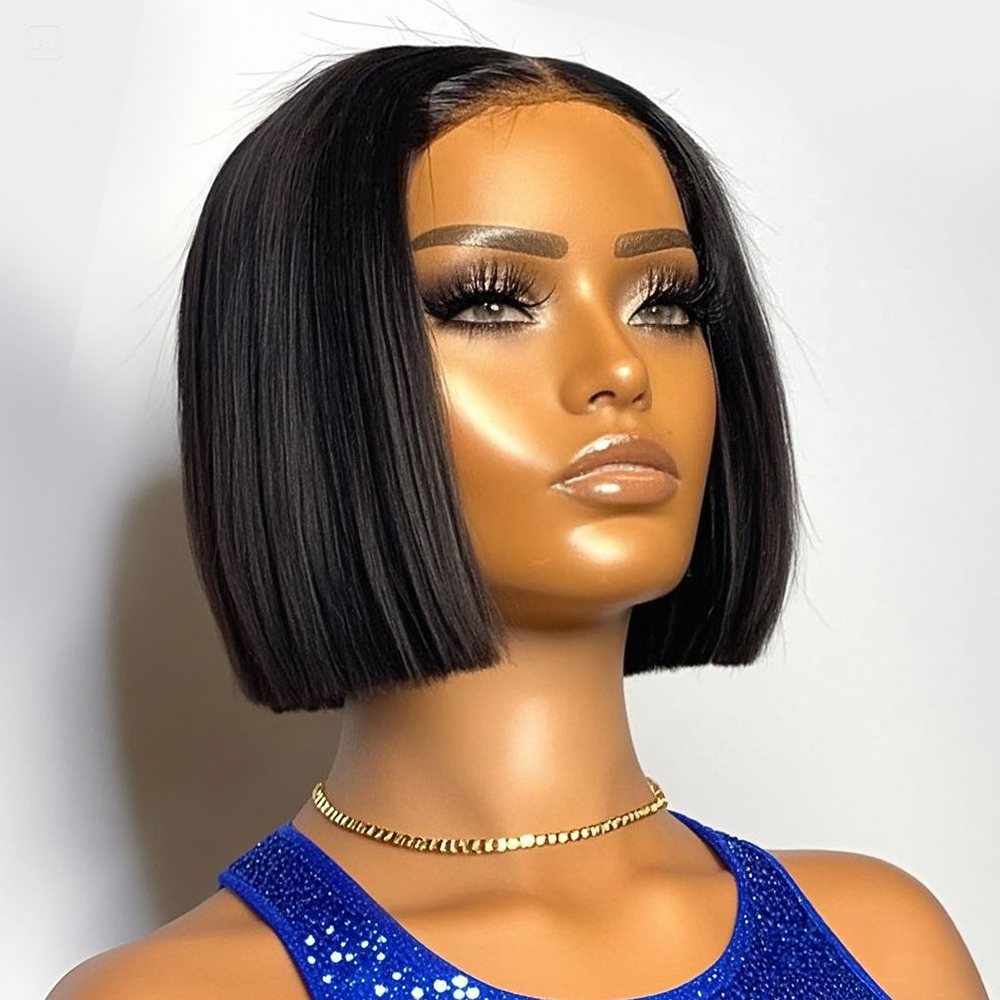 Pre Parted 13X4 Lace Front Bob Wig - 250% 밀도의 스트레이트 숏밥 가발 13x4