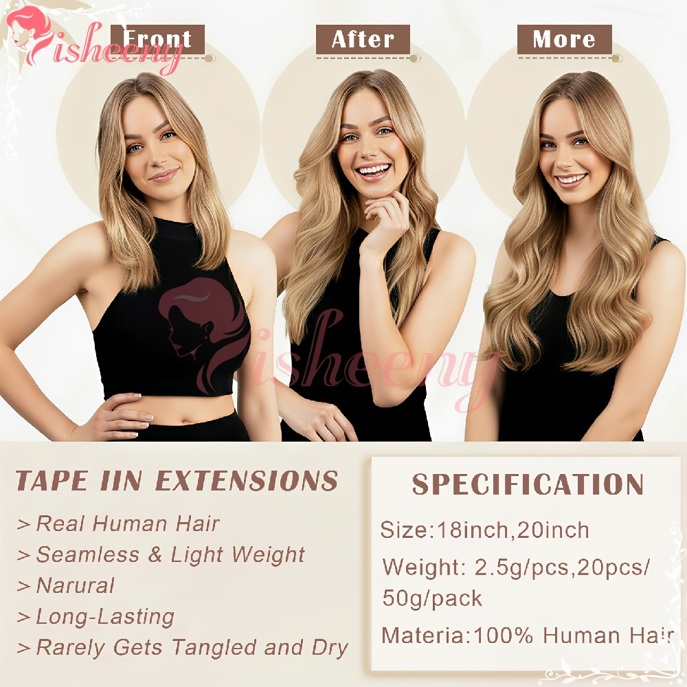 이시니 스트레이트 테이프형 헤어 익스텐션, 천연 인모  - Invisible Tape In Extensions Real Hair 리뷰 및 가격