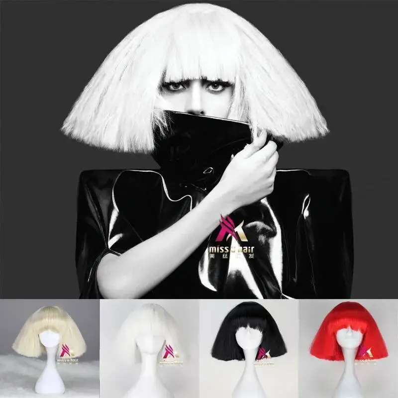 검은색 레이디 가가 가발, 금발과 흰색이 섞인 인조 모 - Synthetic Wigs 리뷰 및 가격
